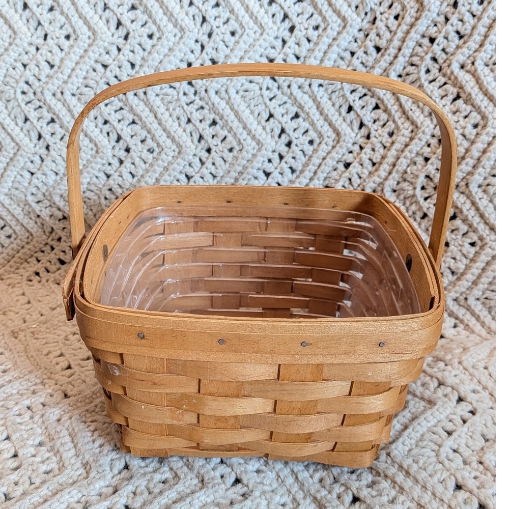 Longaberger 1997 Square Basket with Handle and Plastic Protector 8.5x5 Vintage